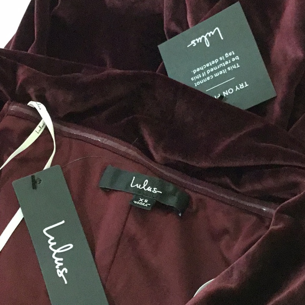 Lulus I'm Enchanted Burgundy Velvet Off-The-Shoulder Tulip Maxi Dress - Picture 5 of 6